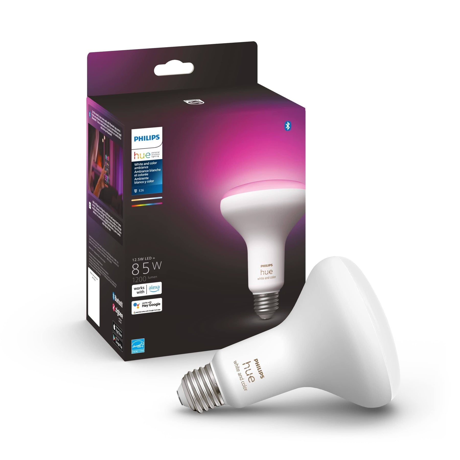 Philips - Hue BR30 Bluetooth 85W Smart LED Bulb - White and Color Ambiance