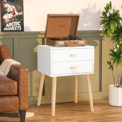 Syngar Nightstand Set of 2, Modern Bedside Tables with 2 Drawers, Storage Shelf and Wood Handles, White Bedroom Furniture