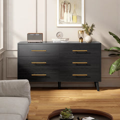 Noelse 3-Piece Bedroom Furniture Set, 6-Drawer Dresser and 2 Nightstands, Modern Wood Storage Organizer, Black