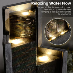 Outdoor Modern Waterfall Fountain Water Fall Fountains with LED Lights for Garden, Patio, Backyard, Deck, Porch and Home Decor