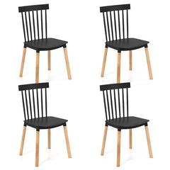 Set of 4 Windsor Dining Chairs, Modern Armless Side Kitchen Chairs with Spindle Back, Curved Seat & Solid Wood Legs for Living Room, Restaurant