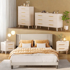 Bedroom Furniture Set with Queen Bed Frame, 2 Nightstands, 5-Drawer Dresser and 6-Drawer Dresser, Modern Black Storage Set