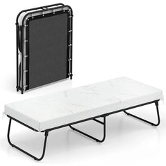 Cot Size Rollaway Guest Bed with Memory Foam Mattress, 75"x31" Portable Folding Bed with Heavy-Duty Metal Frame for Home Office Small Spaces