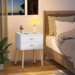 Syngar Nightstand Set of 2, Modern Bedside Tables with 2 Drawers, Storage Shelf and Wood Handles, White Bedroom Furniture