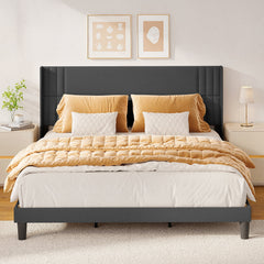 Bedroom Furniture Set with Queen Bed Frame, 2 Nightstands, 5-Drawer Dresser and 6-Drawer Dresser, Modern Black Storage Set