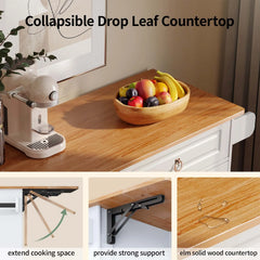 Lofka 52 Inch Kitchen Island with Storage on Wheels with Wood Drop Leaf, Ideal for Small Kitchens