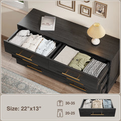 Noelse 3-Piece Bedroom Furniture Set, 6-Drawer Dresser and 2 Nightstands, Modern Wood Storage Organizer, Black