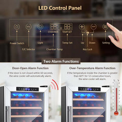 20 Inch 33 Bottles Wine Cooler Refrigerator Built-In or Freestanding Mini Wine Fridge with 2-Layer Tempered Glass Door & Dual Alarm Function