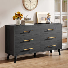 Bedroom Furniture Set with Queen Bed Frame, 2 Nightstands, 5-Drawer Dresser and 6-Drawer Dresser, Modern Black Storage Set
