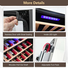 20 Inch 33 Bottles Wine Cooler Refrigerator Built-In or Freestanding Mini Wine Fridge with 2-Layer Tempered Glass Door & Dual Alarm Function