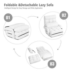 Folding Lazy Sofa Floor Chair with 6-Position Adjustable Backrest, Lumbar Pillow & Armrests, Indoor Chaise Lounge Sofa for Gaming, Living Room