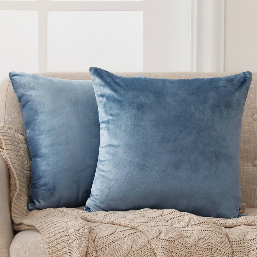 Deconovo Velvet Throw Pillow Covers 20x20 inch, Decorative Couch Pillow Covers for Living Room, Set of 2, Stone Blue