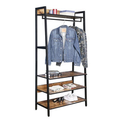 JJS 33" Entryway Coat Rack, Industrial Rustic Hall Tree Shoe Bench with Storage Drawers and Shelf for Hallway, Wood Look Accent Furniture with Metal Frame, Rustic Brown
