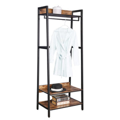 JJS 33" Entryway Coat Rack, Industrial Rustic Hall Tree Shoe Bench with Storage Drawers and Shelf for Hallway, Wood Look Accent Furniture with Metal Frame, Rustic Brown