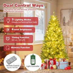 6/7/8FT Pre-Lit Artificial Christmas Tree, Hinged Xmas Tree with Remote, Warm White LED Lights, Timer, Adjustable Lighting Modes for Holiday Decor