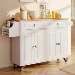 Lofka 52 Inch Kitchen Island with Storage on Wheels with Wood Drop Leaf, Ideal for Small Kitchens