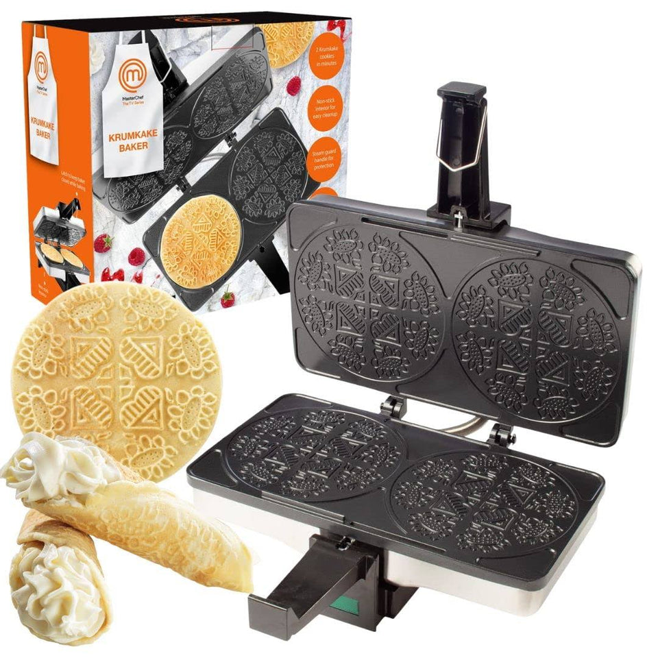 MasterChef Krumkake Baker- Make 2 Krumkake Pizzelle Like Cookies, Great for Cannoli Filling & Cones, Fun Nonstick Kitchen Appliance