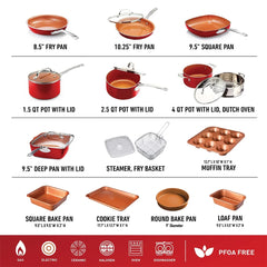 Gotham Steel 32 Pcs Pots and Pans Set Non Stick, Cookware Set with Bakeware and Premium Food Storage Set Nonstick Pots and Pans Set, Red