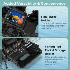 Inflatable Fishing Float Tube, 350LBS Portable Belly Boat with Rod Rack Basket, Fish Finder Holder, Fish Ruler, 3 Storage Boxes & Pump