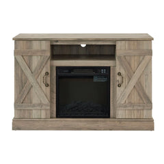 Gzxs Farmhouse Fireplace TV Stand with 18" Electric Fireplace for 50 in Tvs, Farmhouse Entertainment Center W/ Open Shelves, TV Media Console for Living Room, Gray Wash