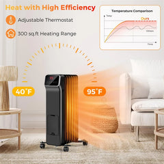 1500W Oil Filled Radiator Heater with Remote Control, Adjustable Thermostat, 24H Timer & 3 Modes, Portable Electric Space Heater for Home Office