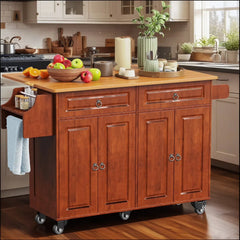 Lofka 52 Inch Kitchen Island with Storage on Wheels with Wood Drop Leaf, Ideal for Small Kitchens