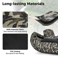 Inflatable Fishing Float Tube, 350 LBS Capacity Belly Boat with Paddle, Flippers, Rod Holder, Fish Ruler, Pump, Storage Bag & Adjustable Straps