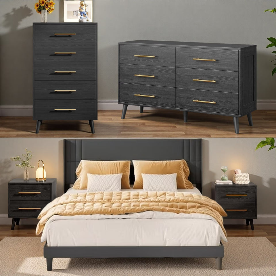 Lofka King Bedroom Furniture Set Includes One King Bed Frame, Two Nightstands and 2 Dressers for Modern Home Decor