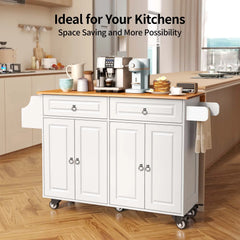 Lofka 52 Inch Kitchen Island with Storage on Wheels with Wood Drop Leaf, Ideal for Small Kitchens