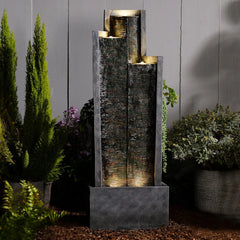 Outdoor Modern Waterfall Fountain Water Fall Fountains with LED Lights for Garden, Patio, Backyard, Deck, Porch and Home Decor