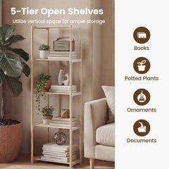 Tangkula 4/5-Tier Solid Wood Bookshelf for Home Office