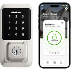 Kwikset Halo Touchscreen Wi Fi Smart Deadbolt Hardware Lock with Smartkey Satin Nickel