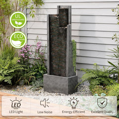 Outdoor Modern Waterfall Fountain Water Fall Fountains with LED Lights for Garden, Patio, Backyard, Deck, Porch and Home Decor