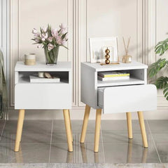 Syngar Nightstand Set of 2, Modern Bedside Tables with 2 Drawers, Storage Shelf and Wood Handles, White Bedroom Furniture