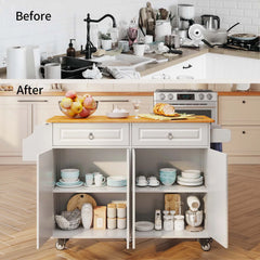 Lofka 52 Inch Kitchen Island with Storage on Wheels with Wood Drop Leaf, Ideal for Small Kitchens