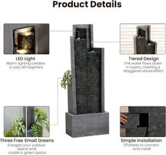 Outdoor Modern Waterfall Fountain Water Fall Fountains with LED Lights for Garden, Patio, Backyard, Deck, Porch and Home Decor