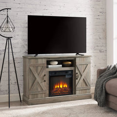 Gzxs Farmhouse Fireplace TV Stand with 18" Electric Fireplace for 50 in Tvs, Farmhouse Entertainment Center W/ Open Shelves, TV Media Console for Living Room, Gray Wash