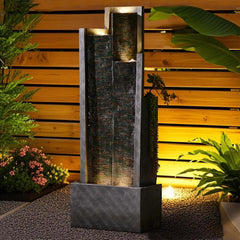 Outdoor Modern Waterfall Fountain Water Fall Fountains with LED Lights for Garden, Patio, Backyard, Deck, Porch and Home Decor